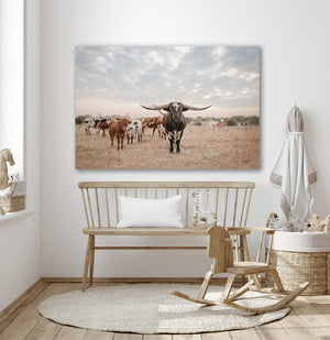 Longhorn Herd Western Wall Art Canvas | Wide Open Sky Texas Longhorns