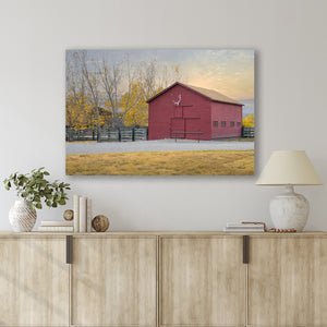 Red Wyoming Barn Wall Art – Rustic Western Farmhouse Landscape Print