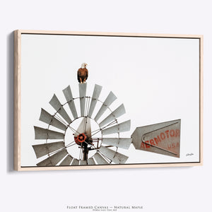American Bald Eagle on Windmill Canvas Print | Patriotic Western Wildlife Artwork