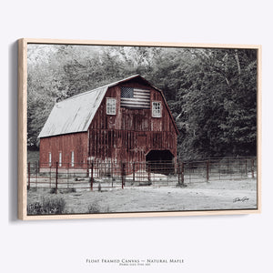 Patriotic Red Barn Wall Art | Winter Great Plains Farm Landscape