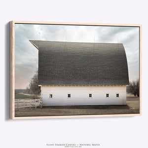 White Gambrel Barn Wall Art | Farmhouse Landscape Print - Old Farm Scene