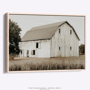White Barn Wall Art | Vintage Farmhouse Canvas in Neutral Tones