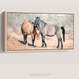 Wild Horse Wall Art – Panoramic Western Canvas Print With Barnwood Frame