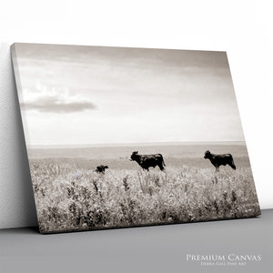 Black Angus Cattle Ranch Wall Art | Neutral Rustic Landscape Decor