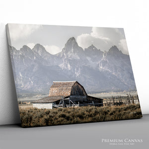 Western Barn Wall Art | Rustic Mountain Farmhouse Landscape Canvas