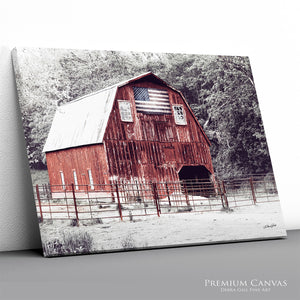 Patriotic Red Barn Wall Art | Winter Great Plains Farm Landscape