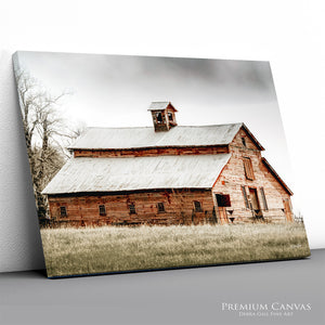 Rustic Red Barn Art Canvas Print | Kansas Americana Red Barn Landscape