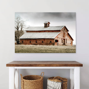 Rustic Red Barn Art Canvas Print | Kansas Americana Red Barn Landscape