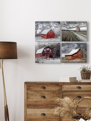 Farmhouse wall art canvas print set of 4 barn silo