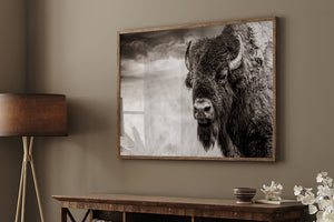 Western Bison Art | Rustic Farmhouse Bison Wall Decor - Buffalo Canvas Print