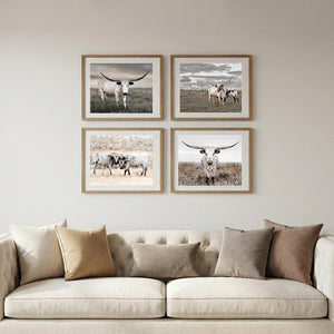 Neutral Texas Longhorn Wall Art — Set of 4
