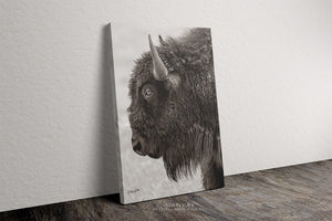 Vertical Bison Wall Art | Monochrome Sepia Western Farmhouse Print