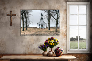 Vintage Country Church Wall Art  -  Rustic Farmhouse Fine Art Canvas Print