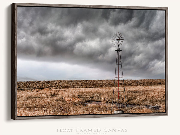 brown framed canvas windmill art