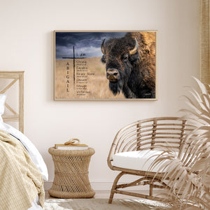 Bison Scripture Art - Rustic Western Home Decor | Buffalo Canvas Print
