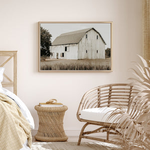 White Barn Wall Art | Vintage Farmhouse Canvas in Neutral Tones