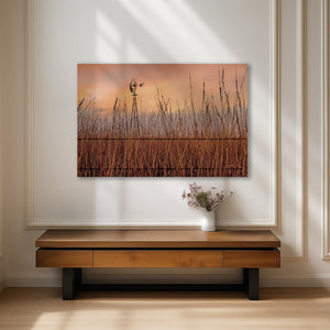 Windmill in the Tallgrass Prairie Sunset | Serene Kansas Landscape Art