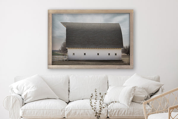 WHITE BARN WITH A GAMBREL ROOF - FARMHOUSE DECOR PRINT OR CANVAS