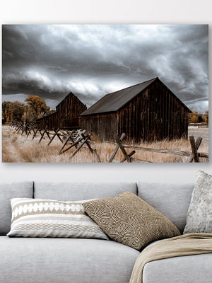 Old barn wall art – winter farmhouse fine art print by Debra Gail Fine Art