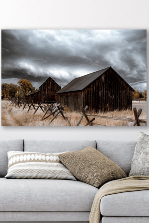 Old barn wall art – winter farmhouse fine art print by Debra Gail Fine Art