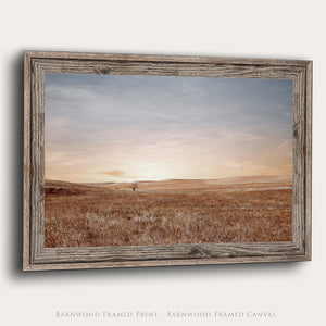 A barnwood framed flint hills Kansas landscape canvas print by Debra Gail