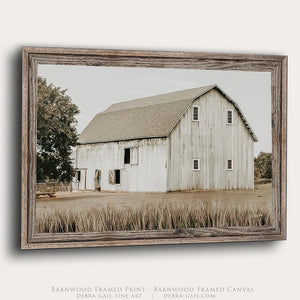 White Barn Wall Art | Vintage Farmhouse Canvas in Neutral Tones