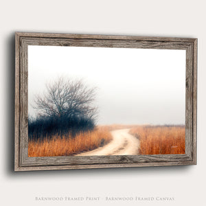 Foggy Flint Hills Road Wall Art | Kansas Prairie Photography