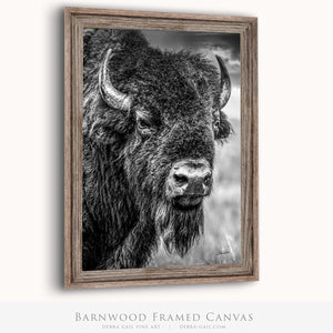 Vertical Bison Canvas Wall Art | Western Black and White Wildlife