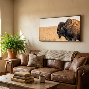 American Bison Panoramic Wall Art – Prairie Buffalo Photography Print, Western Wildlife Canvas
