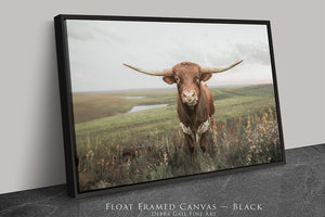 Texas Longhorn Wall Art – Rustic Western Farmhouse Cattle Print by Debra Gail