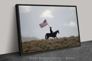 American Flag Horseman Wall Art – Patriotic Western Photography Print