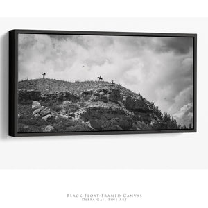 Echoes of Battle Canyon | Black & White Panoramic Wall Art