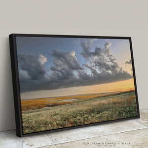 A black float-framed flint hills kansas cattle pens canvas print by Debra Gail
