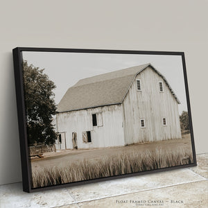 White Barn Wall Art | Vintage Farmhouse Canvas in Neutral Tones