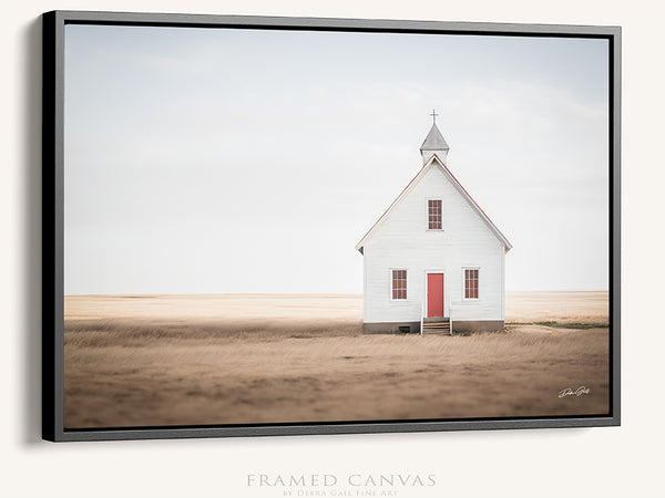 OLD WHITE PRAIRIE CHURCH - VINTAGE WALL ART