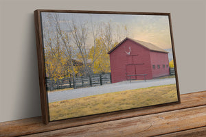 Red Wyoming Barn Wall Art – Rustic Western Farmhouse Landscape Print