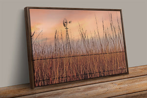 Windmill in the Tallgrass Prairie Sunset | Serene Kansas Landscape Art