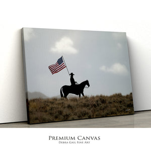 American Flag Horseman Wall Art – Patriotic Western Photography Print