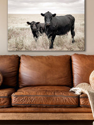 Black Angus cow calf wall art – fine art Western wildlife print by Debra Gail Fine Art