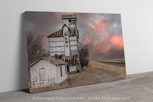 Old grain elevator farmhouse wall art – rustic Kansas rural photography by Debra Gail Fine Art