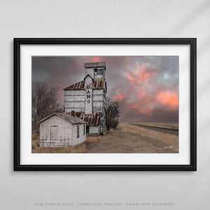 Old grain elevator farmhouse wall art – rustic Kansas rural photography by Debra Gail Fine Art