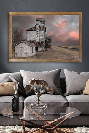 Old grain elevator farmhouse wall art – rustic Kansas rural photography by Debra Gail Fine Art
