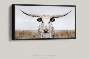 Panoramic Texas Longhorn wall art cow canvas print – wide Western ranch décor