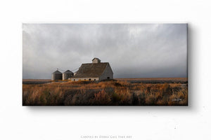 Old barn country landscape canvas print - wide farmhouse decor art picture