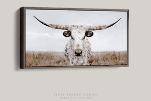 Panoramic Texas Longhorn wall art cow canvas print – wide Western ranch décor