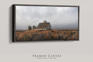 Old barn country landscape canvas print - wide farmhouse decor art picture