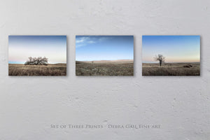 Set of 3 Flint Hills wall art – sunrise prairie landscape photography by Debra Gail Fine Art