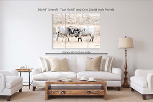 longhorn split canvas wall art – rustic farmhouse triptych