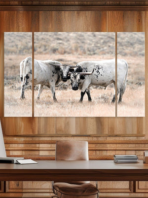 longhorn split canvas wall art – rustic farmhouse triptych