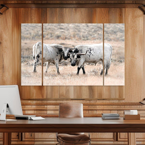 longhorn split canvas wall art – rustic farmhouse triptych
